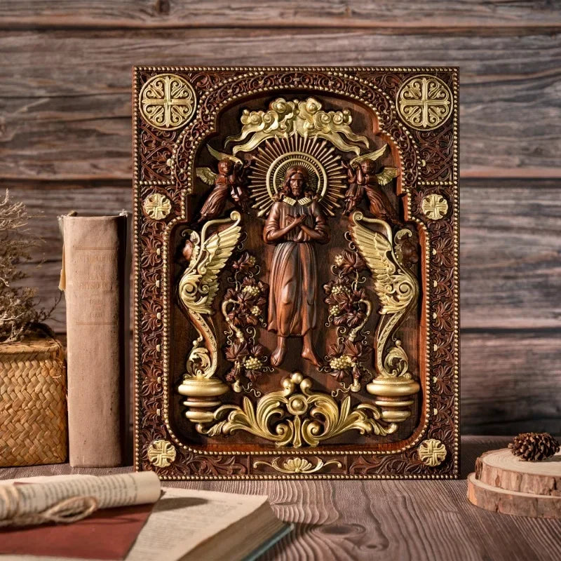 Vintage People Jesus Christ Icon of Ascension Wooden Home Living Lion Statue