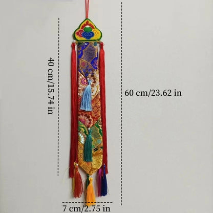 Tibetan Tantric Nepalese Embroidered Drum Banner,Hand Drum Ribbon,Exquisite Tibetan-Style Buddhist Hall Hanging Banner 60 cm