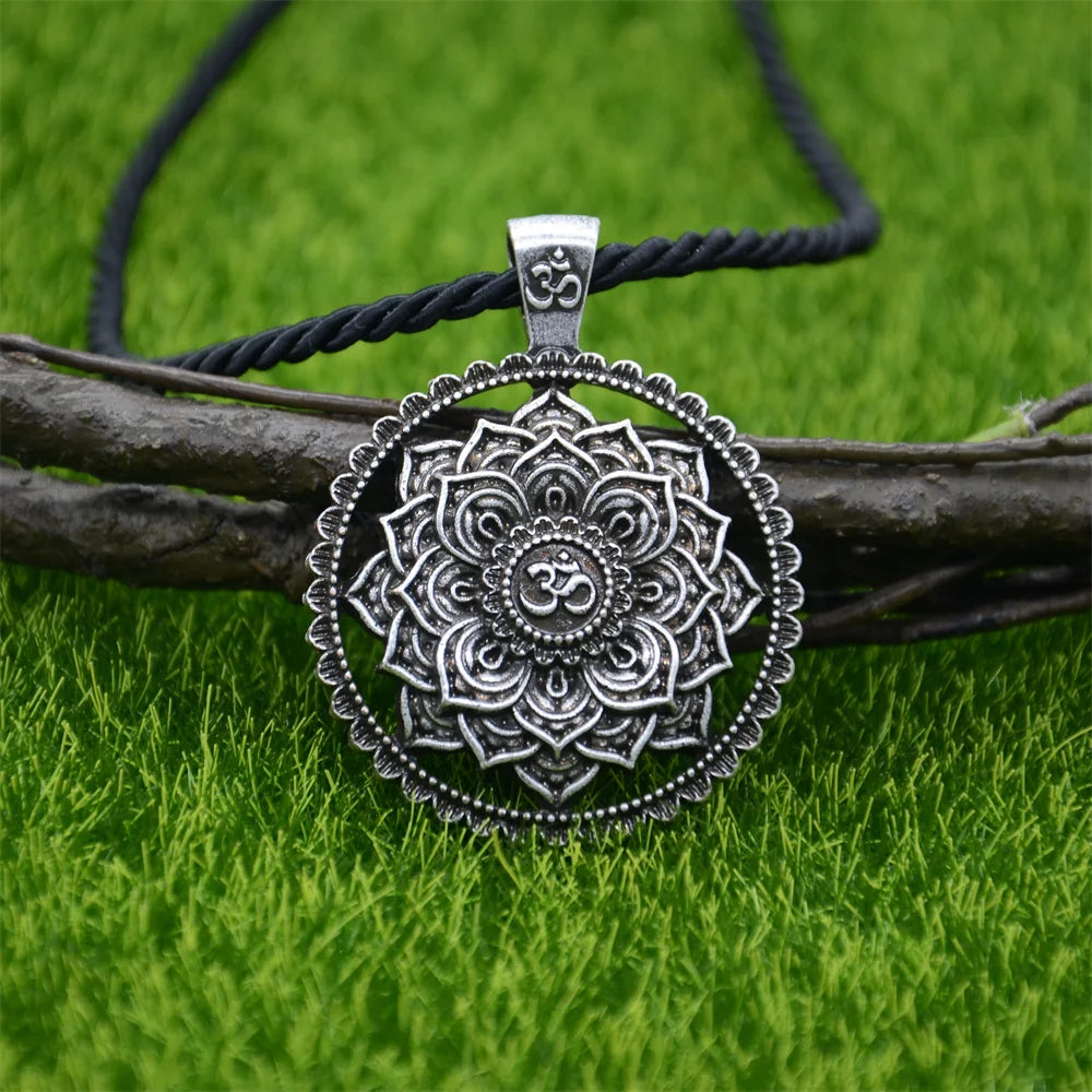 Om Yoga Lotus Flower Pendant Necklace Religious Buddha Mandala Meditation Spiritual Indian Jewelry