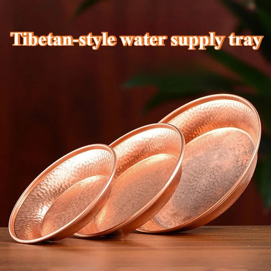 Tibetan-style Copper Water Supply Bowl Offering Dish Base Household Indoor/Buddhist Hall Offering Plate/purified Water Dish
