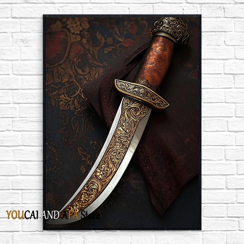 King Arthur and Excalibur Sword in The Stone Sikh Kirpan Sword Excalibur Hilt Poster Canvas Painting Wall Pictures Home Decor