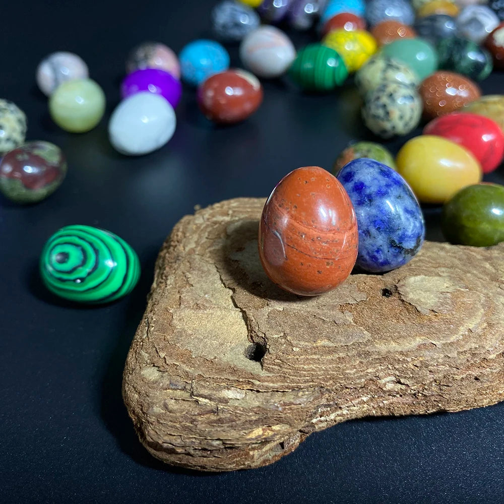 EG2 12Pcs Mini Natural Stone Egg Set, Small Polished Egg Shaped Stone for Meditation Stress Relief Palm Desk Decor Gift