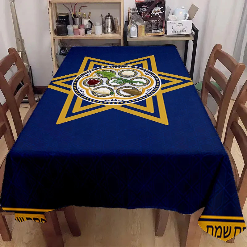 Happy Passover Rectangle Tablecloth Holiday Party Decor Jewish Pesach Seder Plate Star of David Table Cloth Passover Decorations