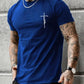 Summer men's 100% pure cotton casual loose fit plus size cross faith pattern printed round neck short sleeved T-shirt top