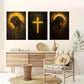3pcs Religious Canvas Wall Art Set Jesus and Virgin Mary with Golden Cross Design Home Office  Church Decor Indoor Mural Decor