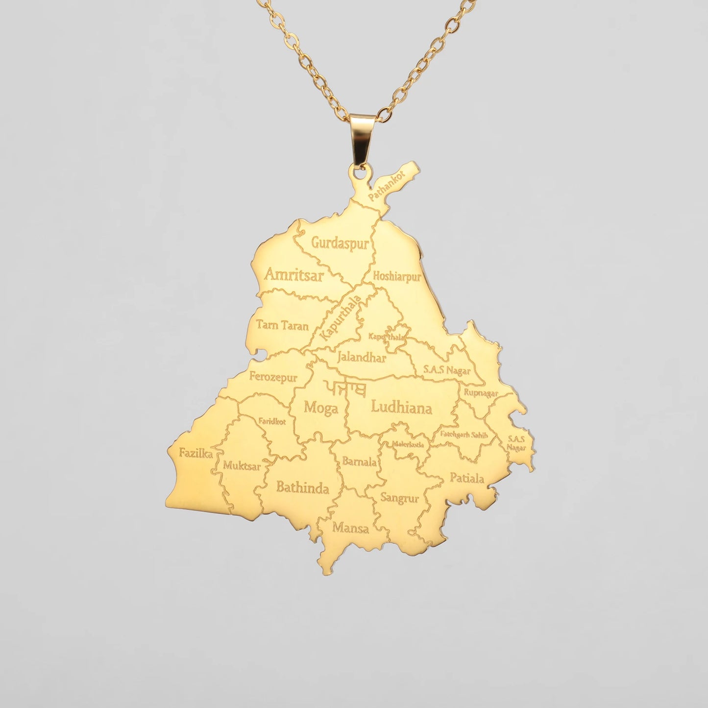 Punjab Map Pendant Stainless Steel Necklace for Men And Women Fashion National Map Travel Souvenir Gift Jewelry Gift