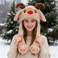Plush Christmas Hat Interactive Game Windproof Elk Christmas Dress Up Doll Hat Cute Cartoon Santa Hat Ears Move Party Headdress