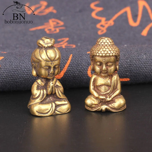 Mini Solid Brass Guan Yin Buddha Small Ornaments Vintage Copper Buddha Statue Miniature Figurines Handcraft Desktop Home Decors
