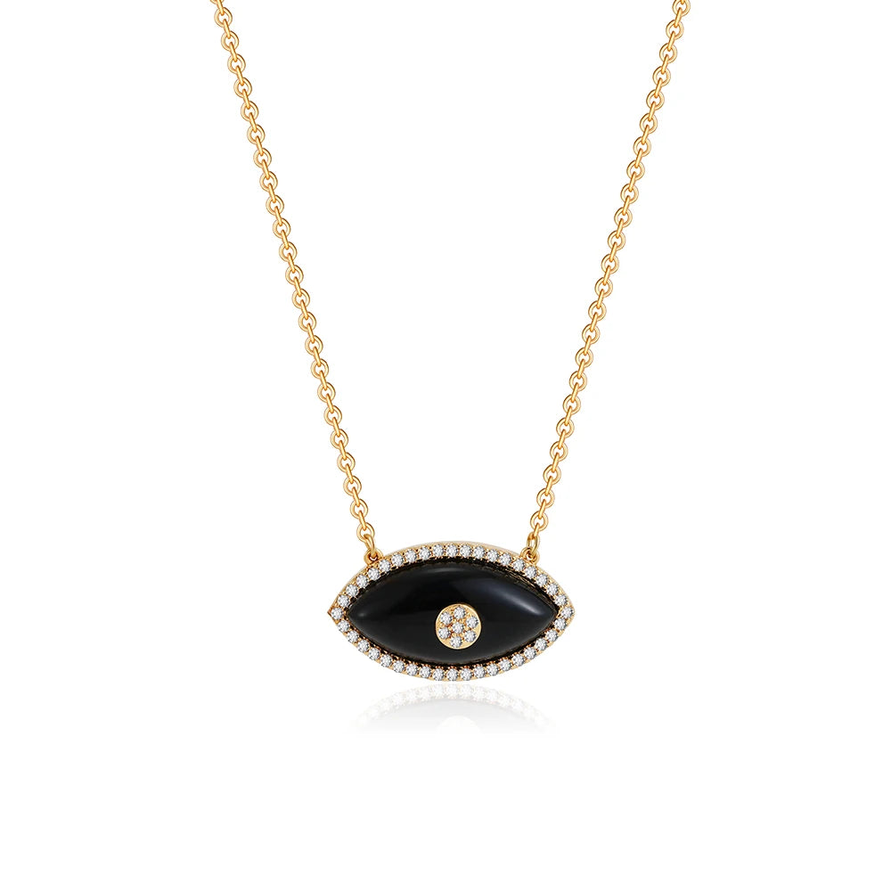 Luxury Natural Stone Evil Eye Pendant Necklace Inlaid Zircon Fashion Stainless Steel Clavicle Chain Jewelry Party Gift for Women