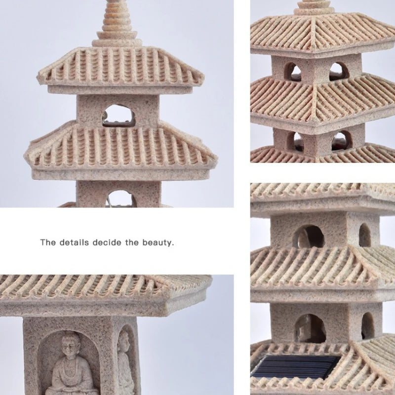 Japanese Pagoda Statue Zen Garden Lantern Resin Stone Tower Sculpture Buddha Decor for Patio Backyard Meditation Home Ornament