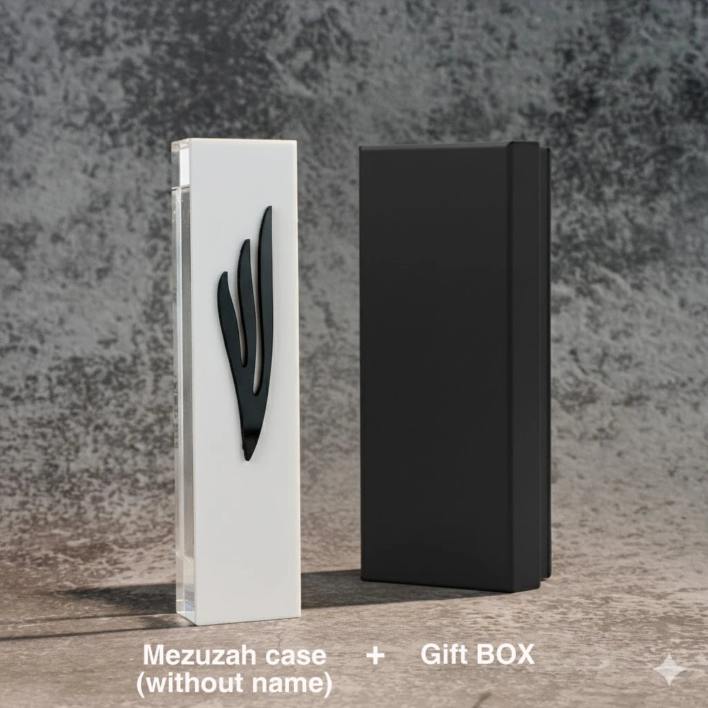 Custom Modern White Acrylic Mezuzah Case with Shin Logo Personalized Engraving Name/ Blessing Judaica Door Decor New Home Gift