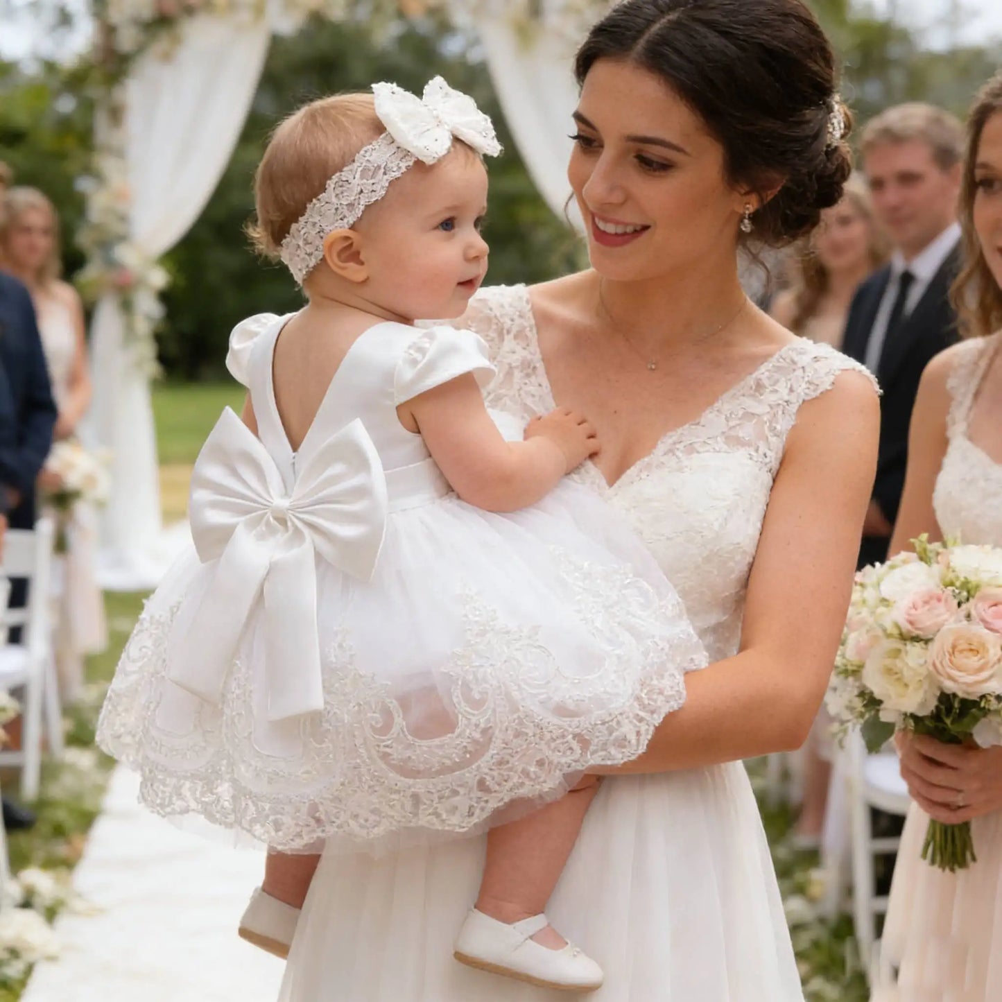 0.2years Baby Flower Girls Dress Tulle 1st Birthday Party Baptism White Dresses Girls Princess Wedding Bridemaid Prom Costume