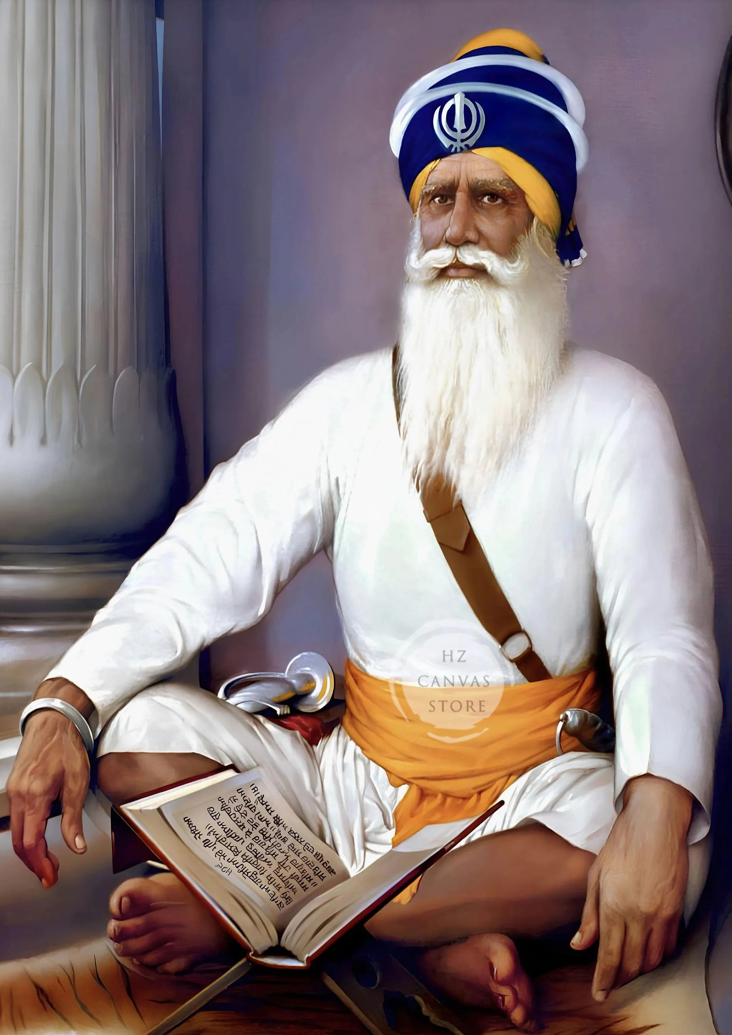 Sikh Historical Art Print of Guru Nanak Dev, Guru Ram Das, Baba Deep Singh & Maharaja Bhupinder Singh Vintage Devotional Poster