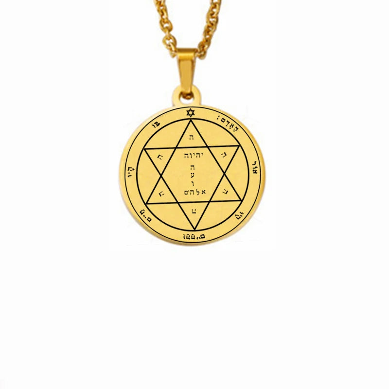 King Solomon Seal Talisman Amulet Jewelry Prosperity Manifest Love Pentacles Coin Medallion Stainless Steel Pendant Necklace