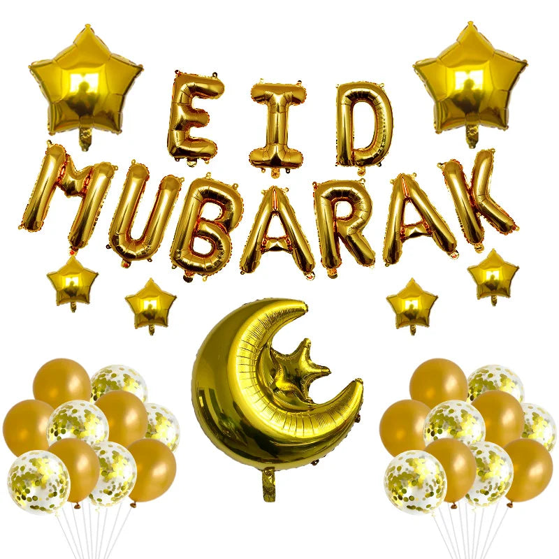 1set Moon Star Balloon Set for Muslim EID Mubarak Festival Home DIY Decoration Ramadan Kareem Kids Birthday Party Ballon Globos