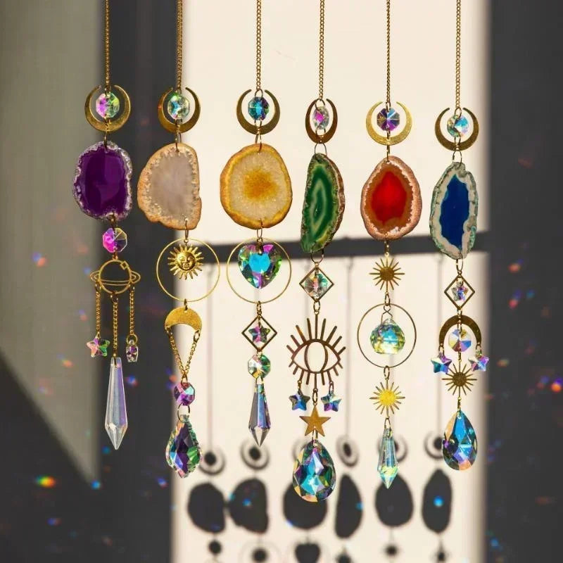 Hanging Crystals for Windows, Agate Pendant Suncatcher Crystal Prism Balls, Rainbow Maker