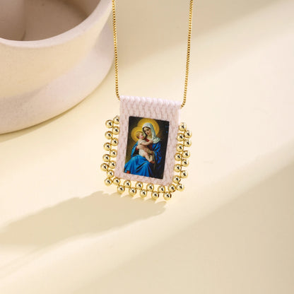 Nidin New Retro Religious Necklace Beaded Chain Link Virgin Mary & Jesus Sacred Heart Pendant For Women Men Prayer Jewelry Gifts