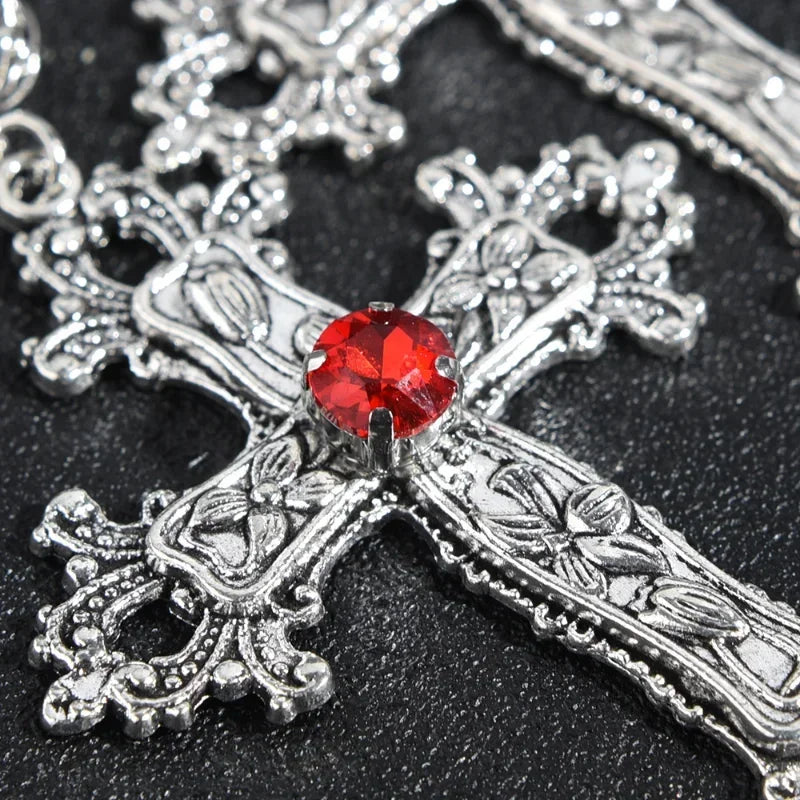 Y2K Punk Crystal Big Cross Pendant Necklaces for Women Men Gothic Irregular Cross Clavicle Chain Necklaces Aesthetic Jewelry