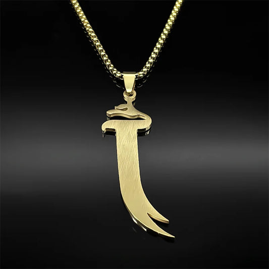 Ali Zulfiqar Sword Imam Pendant Necklace Women Men Stainless Steel Gold Color Muslim Male Islamic Faith Chain Jewelry Amulet