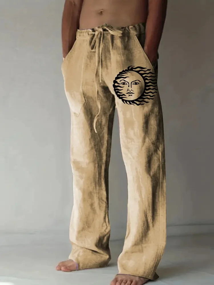Retro Compass Printed Men's Casual Pants Harajuku Street Trendy Men's Straight Leg Pants Casual High Waisted Drawstring Pants
