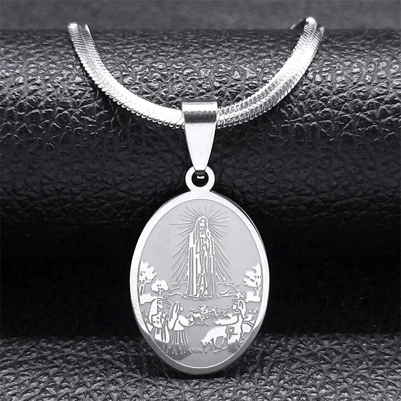 Religious Virgin Mary Prayer Necklaces for Women Men Stainless Steel Gold Color Christianity Medal Necklaces Jewelry N6263S02