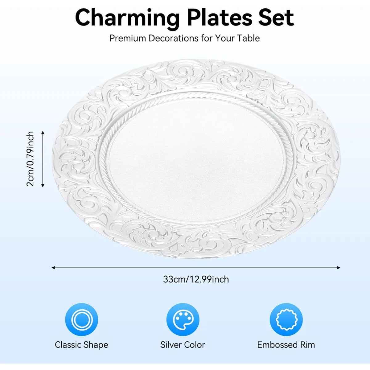 100 Pack 13 Inch Round Charger Plates Set,Reusable Serving Plates, Round Floral Plates, Dinner Plates For Wedding,Parties
