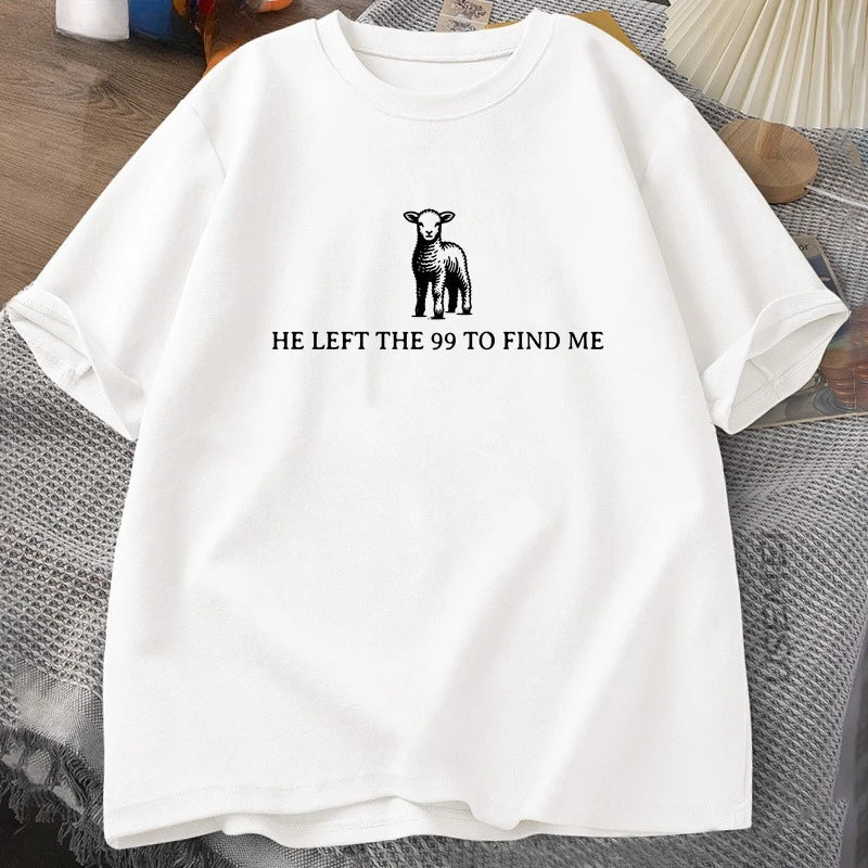 Retro Religious T-Shirt He Left The 99 T Shirt Christian Bible Verse Tshirt Faith Cotton Short Sleeve Graphic T Shirts Tops