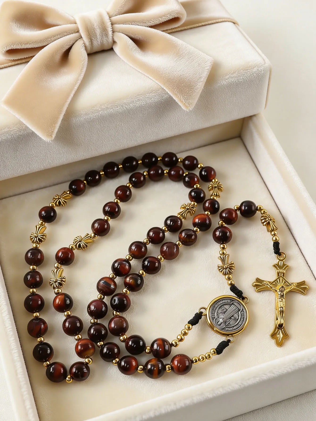 2026 new 1PCS handmade combination multi-color retro natural stone religious cross necklace jewelry suitable for various occasio