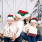Christmas Knitted Wool Hat For Mother And Kids Red Color-Block Design, With Bells, Festive Christmas Hat For Winter