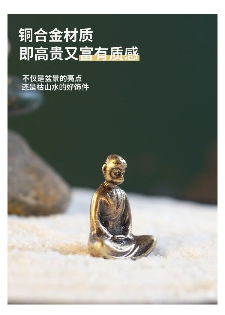 Micro Landscape Bronze Chinese Buddha Ancient Tea Ceremony Zen Moss Rockery Bonsai Sand Table Decorationfairy Garden Miniatures