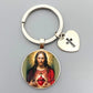 Jesus Sacred Heart Keychain Virgin Mary Glass Dome Key chain Catholic Men's and Women's Jewelry Gifts