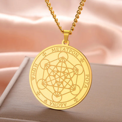 Dawapara Metatron Cube Necklace Stainless Steel Sacred Geometry Archangel Metatron Medal Pendant Protection Talisman