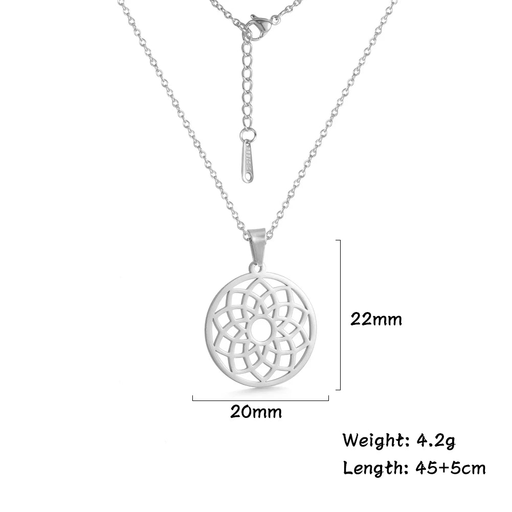 Flower of Life Sacred Geometry Necklace Stainless Steel Mandala Neck Chain Women Men Vintage Universal Spiritual Jewelry