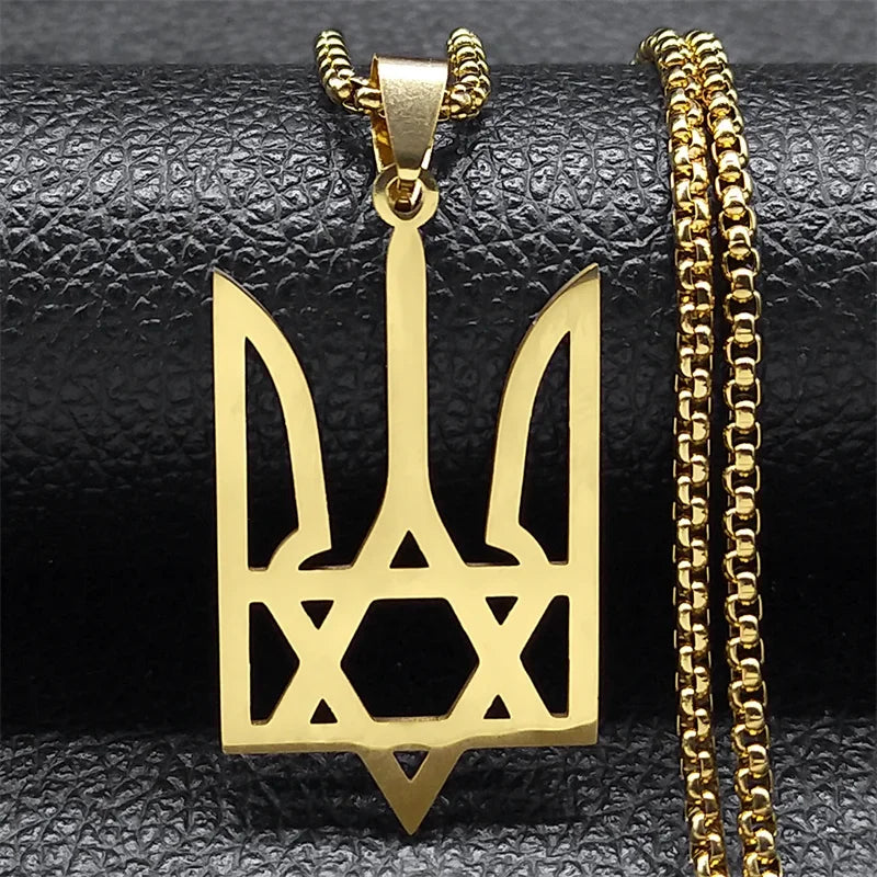 Ukraine National Emblem Pendant Necklace for Women Men Stainless Steel Jewish Star of David Hexagram Ukrainian Jewlery 3211NS02