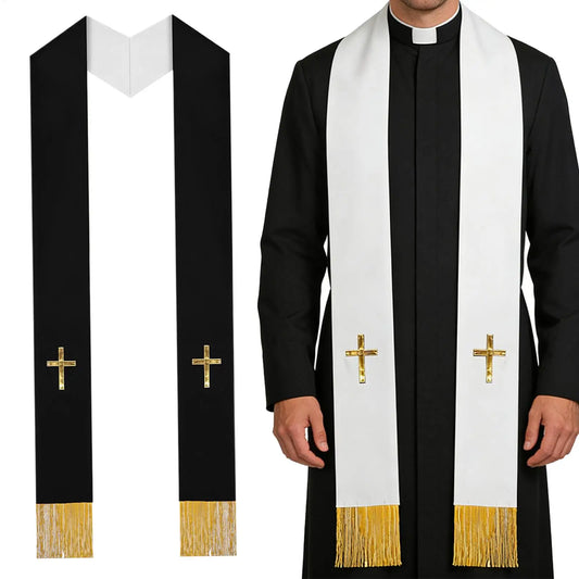 Double Side Clergy Mass Stole Religious Worship Shawl with Tassel for Sacramental Occasion Unisex Church Supplies