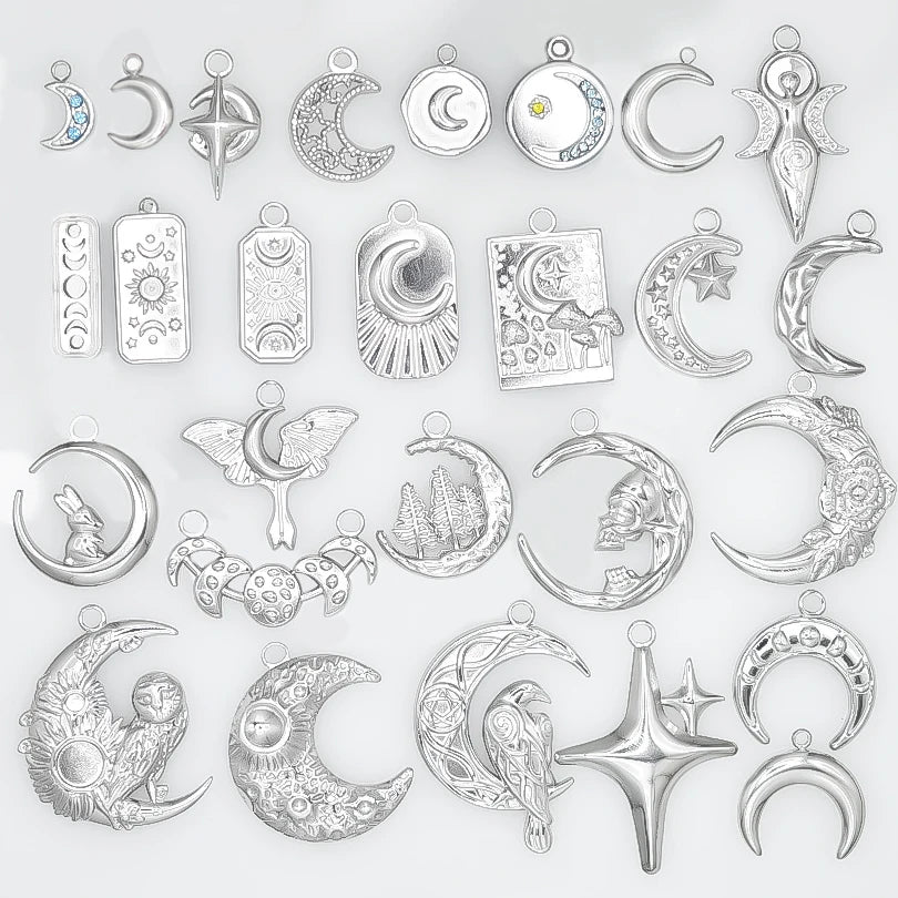 100% Stainless Steel Moon Pendants For Jewelry Making Supplies Various Luna Animal Wings Sun Star Eye Charms In Bulk Accessories