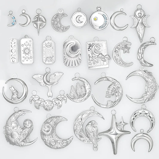 100% Stainless Steel Moon Pendants For Jewelry Making Supplies Various Luna Animal Wings Sun Star Eye Charms In Bulk Accessories