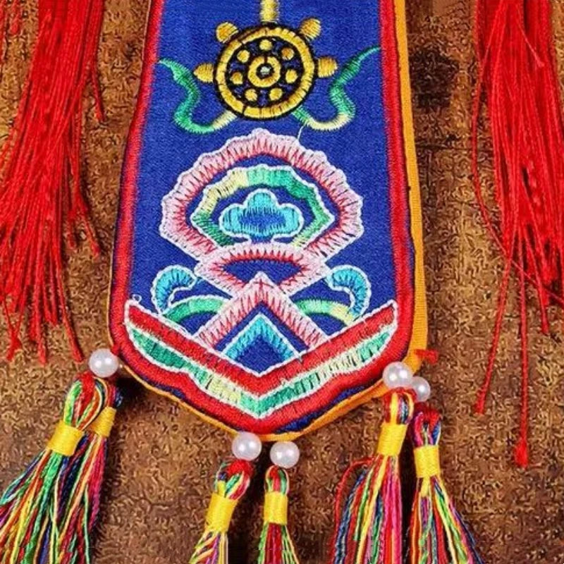 Tibetan Banner Ribbons,Colorful Brocade Buddhist Hall Decorative,Auspicious Cloud Embroidered Sutra Hanging Flags,Buddhist Item