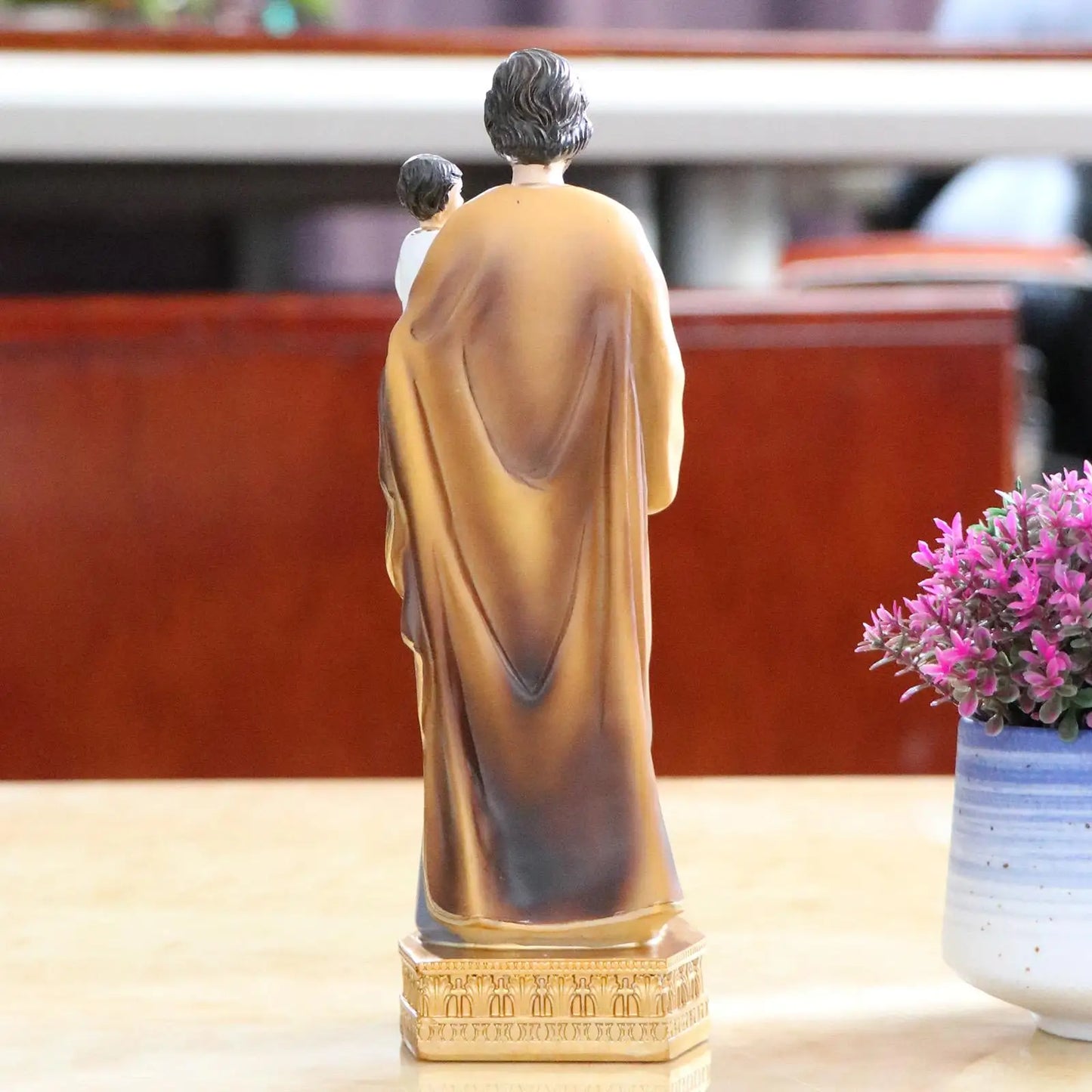 St. Joseph and Child Jesus on Base Heavenly Protectors 20cm Resin and Stone Religious Gift Decoration