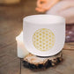 KVKA  8 Inch C Note 528Hz Life of Flower Design Chakra Frosted Quartz Crystal Singing Bowl with Free Mallet