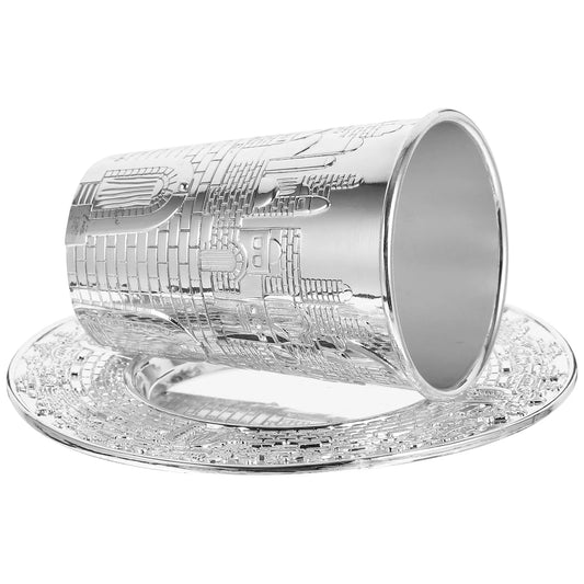 1 set 1 Set Wine Tray Set Shabbat Kiddush Cup Silver Plated Metal Holiday Gift For Passover Havdalah Decorative Holy Cup