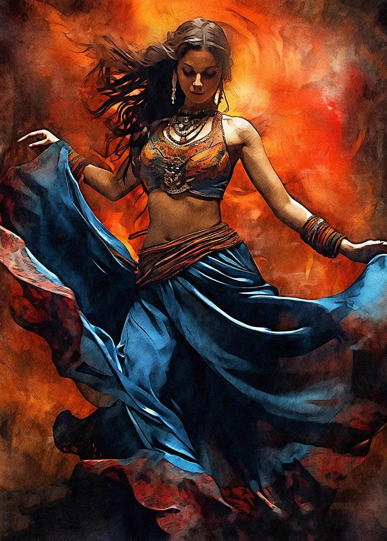 Indian Woman Folk Dance Poster Ethnic Girls Canvas Painting Print Wall Art Pictures for Living Room Home Decor Cuadros