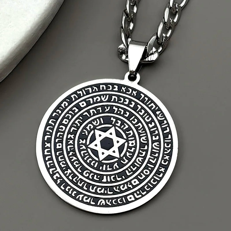 Jewish Bible Stainless Steel Hexagram Pendant Necklace Women Men Gold Color 72 Names Of The God Moses Mezuzah Enamel Jewelry