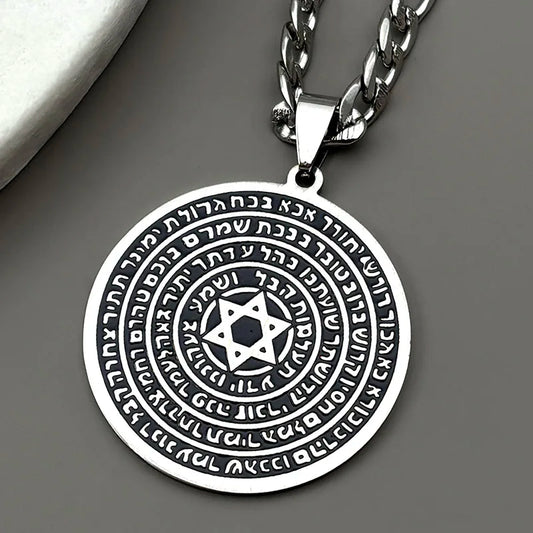 Jewish Bible Stainless Steel Hexagram Pendant Necklace Women Men Gold Color 72 Names Of The God Moses Mezuzah Enamel Jewelry