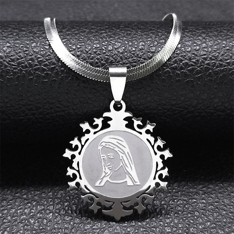 Religious Virgin Mary Prayer Necklaces for Women Men Stainless Steel Gold Color Christianity Medal Necklaces Jewelry N6263S02