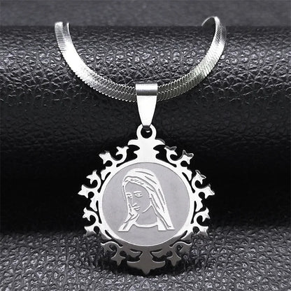 Religious Virgin Mary Prayer Necklaces for Women Men Stainless Steel Gold Color Christianity Medal Necklaces Jewelry N6263S02