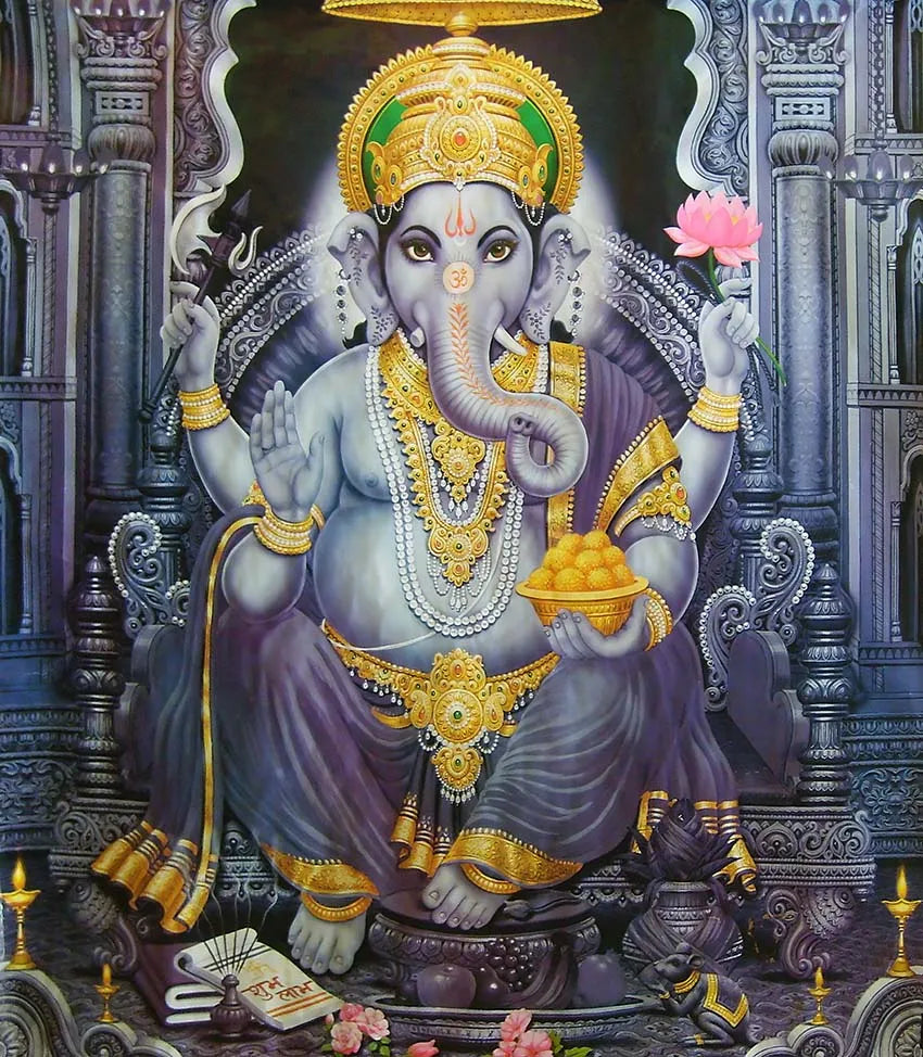 Religion Elephant God India Hinduism Ganesha Painting Canvas Durga Golden Zari Art Poster Prints Living Room Home Decor Pictures