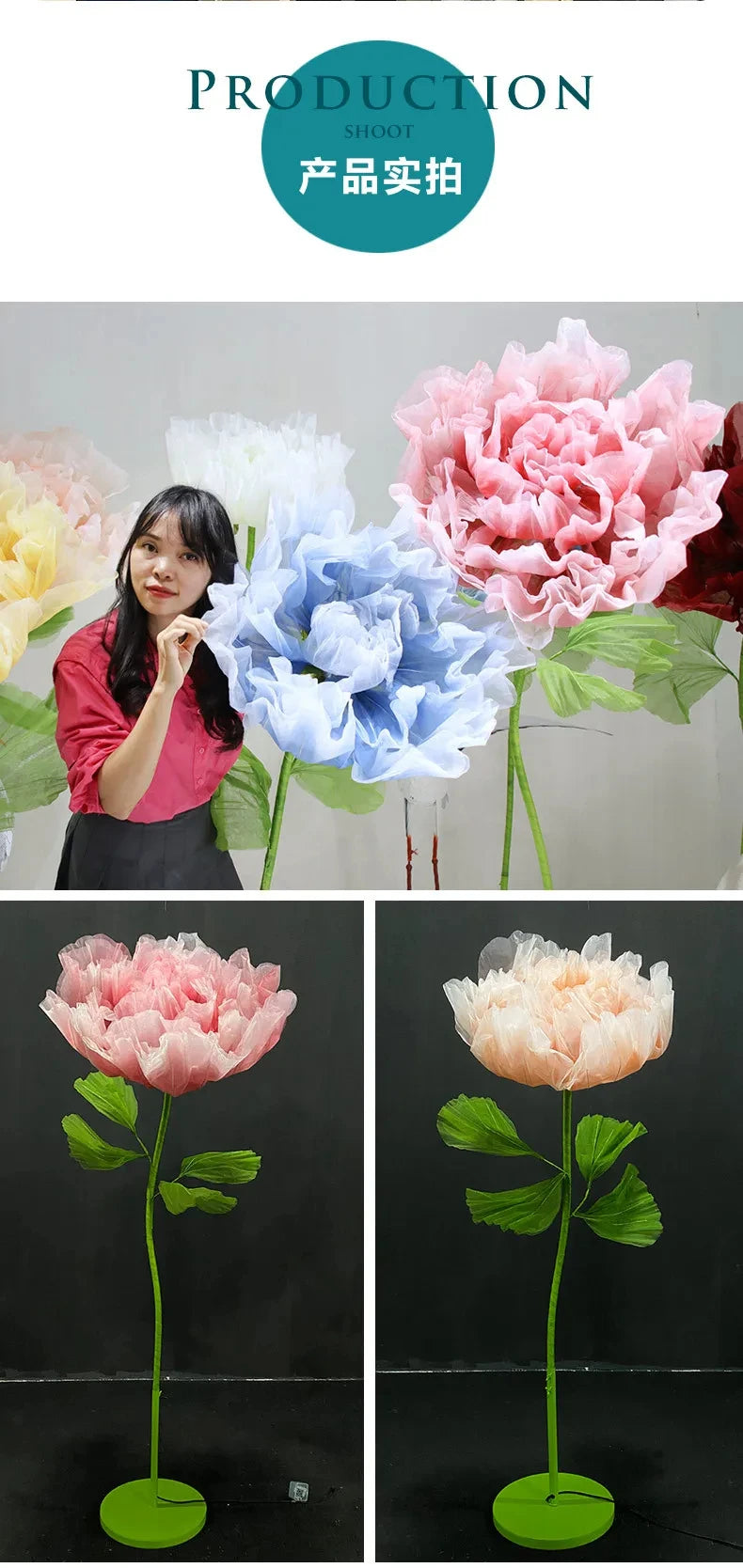 Automatic mechanical silk flowers, wedding Christmas decorations, adjustable height, suitable for party, home office centerpiece