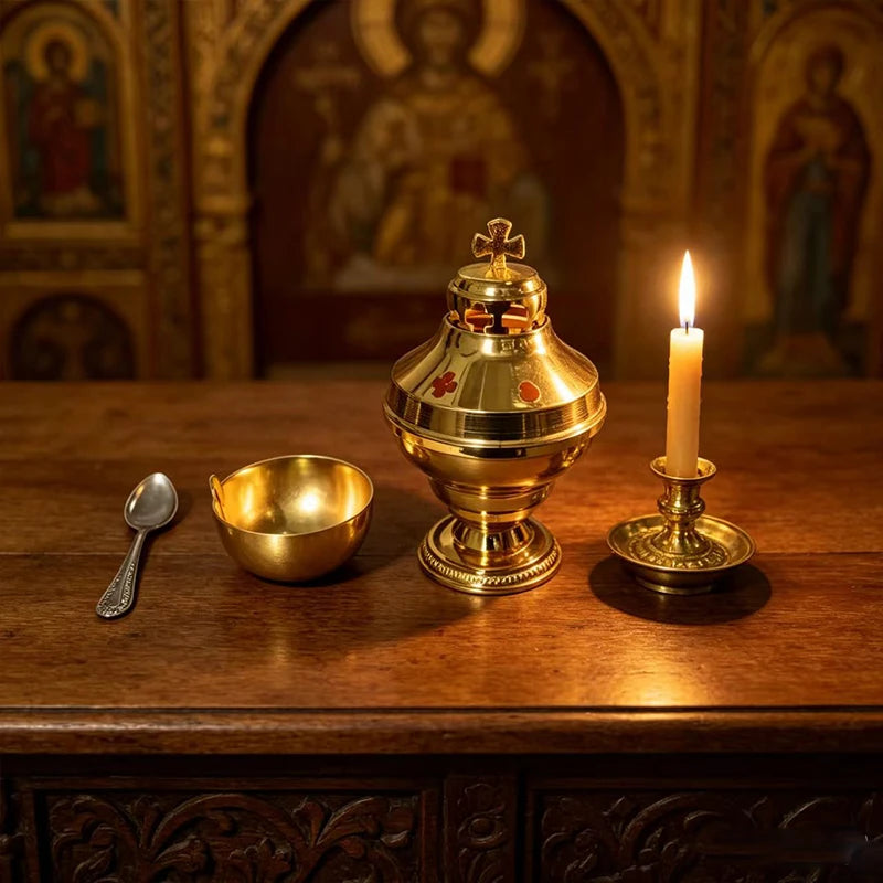 New Gold Plated Holy Communion Chalice Set with Cross Lid for Church Eucharist Liturgy Christian Altar Religious Worship Vessel