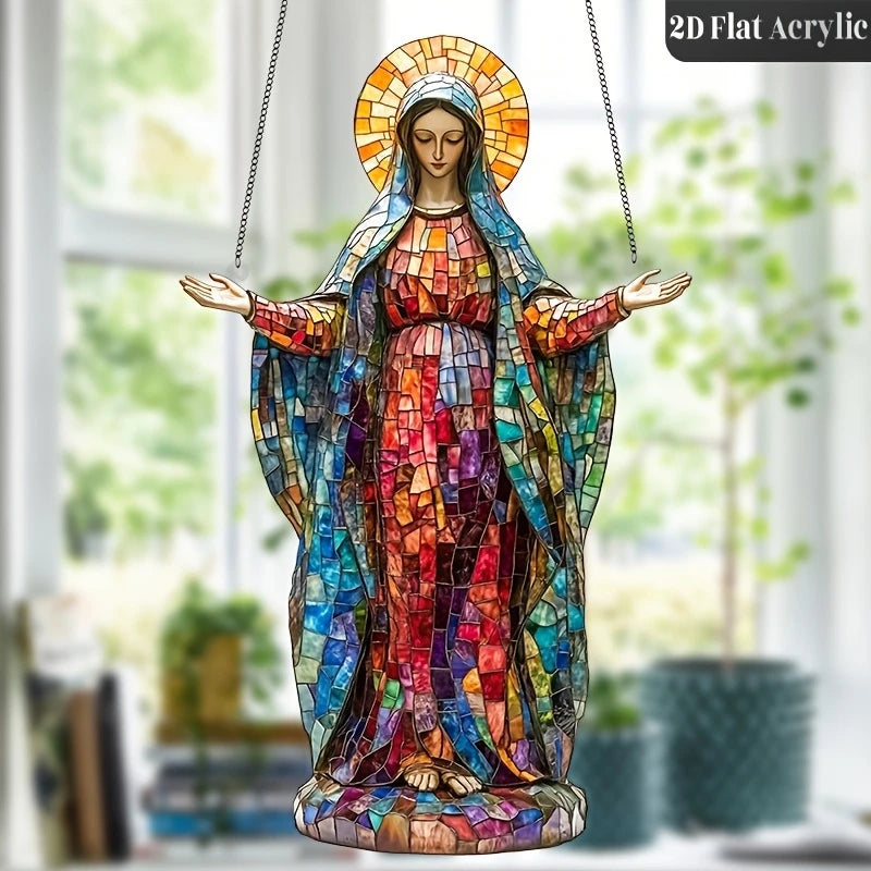 2D Sacred Acrylic Sun Catcher Virgin Mary Hanging Decoration Religious Christmas Ornament Light Collector for Living Room Church